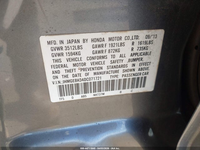 44711845 :رقم المزاد ، JHMGE8H34DC071721 vin ، 2013 Honda Fit مزاد بيع