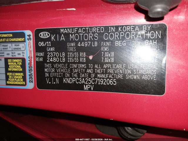 Продаж на аукціоні авто 2012 Kia Sportage Ex, vin: KNDPC3A25C7192065, номер лоту: 44711857