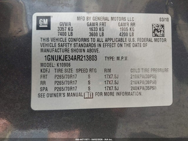 Aukcja sprzedaży 2010 Chevrolet Suburban 1500 Lt1, vin: 1GNUKJE34AR213803, numer aukcji: 44711871