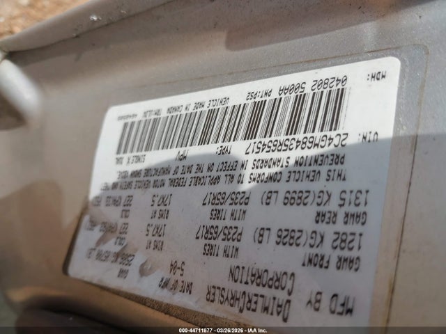44711877 :رقم المزاد ، 2C4GM68435R654517 vin ، 2005 Chrysler Pacifica Touring مزاد بيع