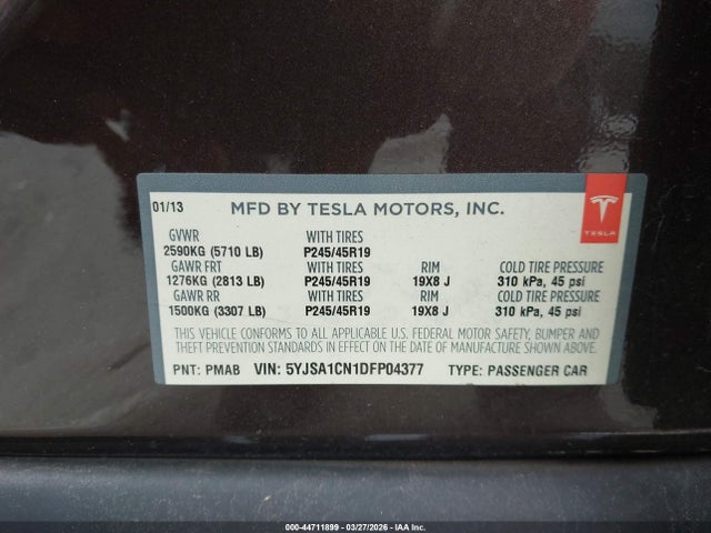 Aukcja sprzedaży 2013 Tesla Model S, vin: 5YJSA1CN1DFP04377, numer aukcji: 44711899