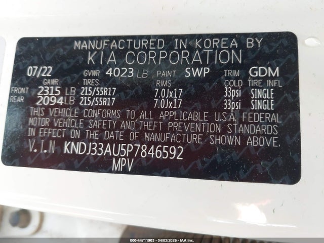 KNDJ33AU5P7846592 KIA SOUL EX