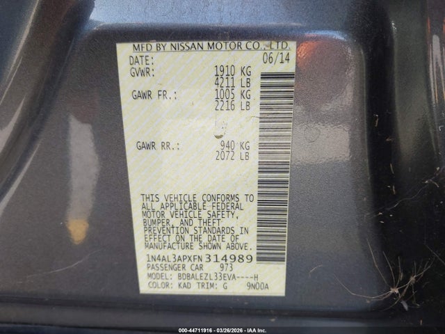 1N4AL3APXFN314989 Nissan Altima 2.5 S