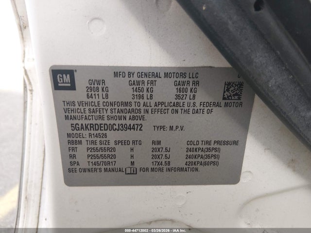 Auction sale of the 2012 Buick Enclave Premium, vin: 5GAKRDED0CJ394472, lot number: 44712002