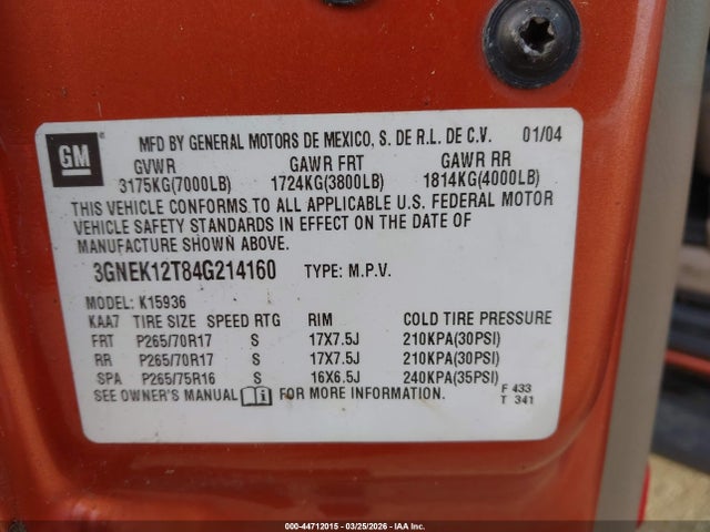 2004 CHEVROLET AVALANCHE 1500 3GNEK12T84G214160 Photo 8