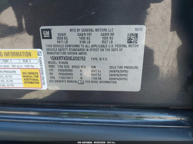 44712026 :رقم المزاد ، 1GKKRTKD9EJ202762 vin ، 2014 Gmc Acadia Denali مزاد بيع