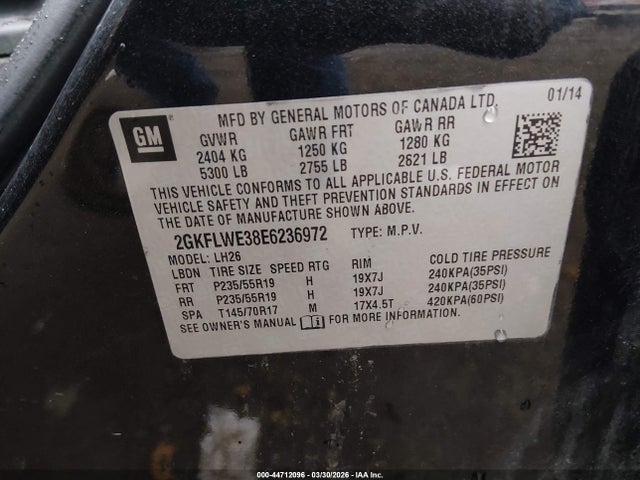 Aukcja sprzedaży 2014 Gmc Terrain Sle-2, vin: 2GKFLWE38E6236972, numer aukcji: 44712096