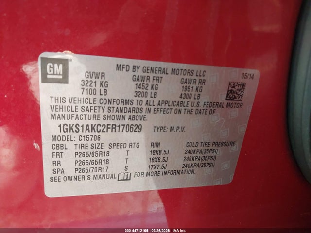 Aukcja sprzedaży 2015 Gmc Yukon Sle, vin: 1GKS1AKC2FR170629, numer aukcji: 44712105