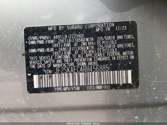 Aukcja sprzedaży 2024 Subaru Forester Sport, vin: JF2SKAEC4RH456885, numer aukcji: 44712168