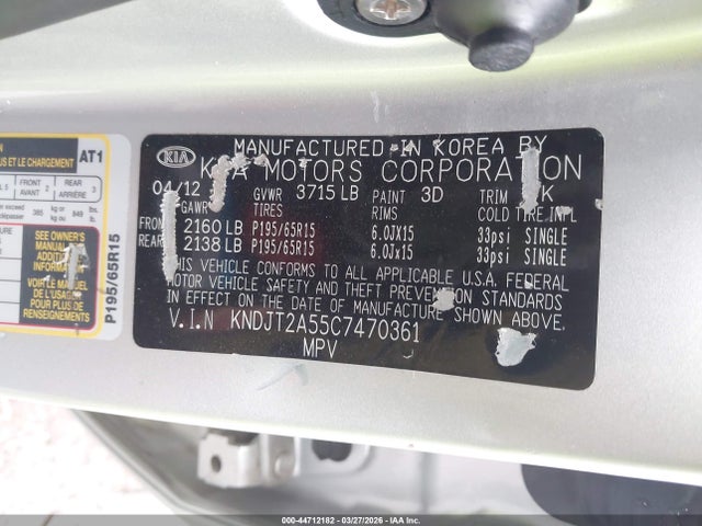 Aukcja sprzedaży 2012 Kia Soul, vin: KNDJT2A55C7470361, numer aukcji: 44712182