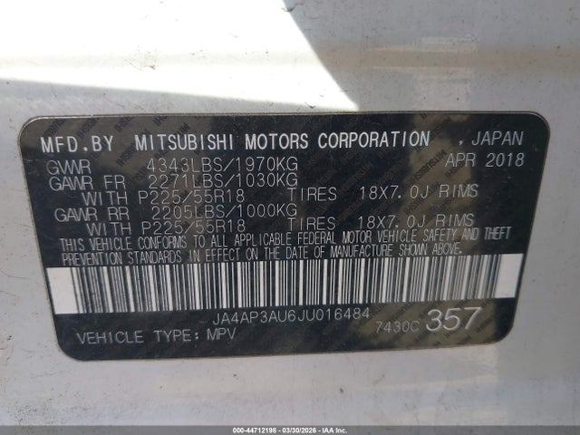 Продаж на аукціоні авто 2018 Mitsubishi Outlander Sport 2.0 Es, vin: JA4AP3AU6JU016484, номер лоту: 44712198