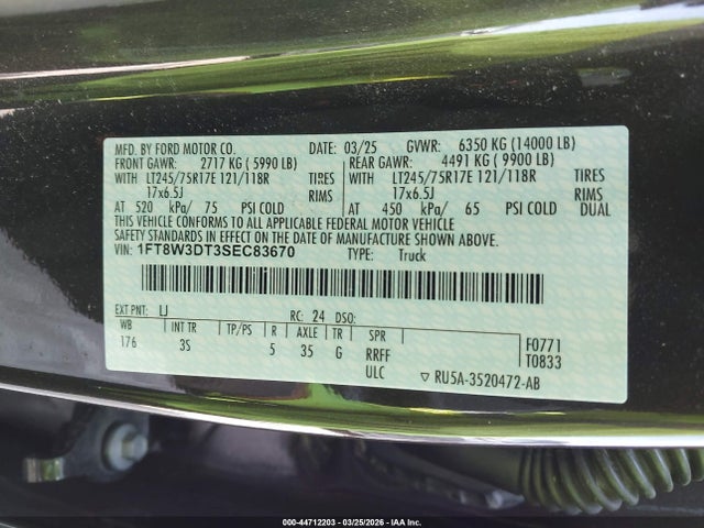 Продажа на аукционе авто 2025 Ford F-350 Xlt, vin: 1FT8W3DT3SEC83670, номер лота: 44712203