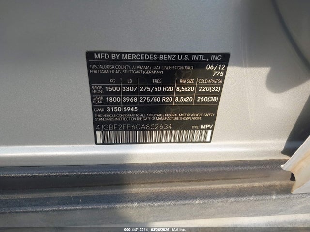 Aukcja sprzedaży 2012 Mercedes-benz Gl 350 Bluetec 4matic, vin: 4JGBF2FE6CA802634, numer aukcji: 44712214