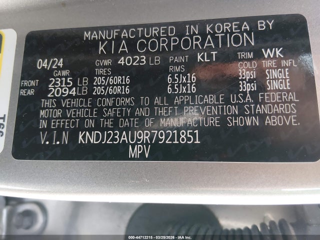 Продажа на аукционе авто 2024 Kia Soul Lx, vin: KNDJ23AU9R7921851, номер лота: 44712215