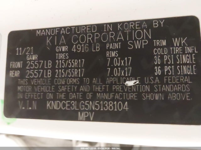 KNDCE3LG5N5138104 KIA Niro Ev Ex Premium