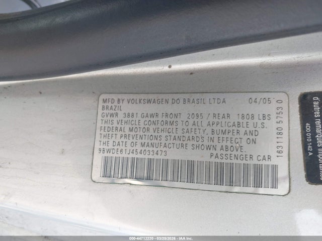 2005 Volkswagen Gti 1.8t მანქანა იყიდება აუქციონზე, vin: 9BWDE61J454033473, აუქციონის ნომერი: 44712220