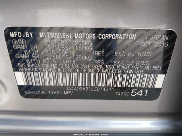 Продаж на аукціоні авто 2020 Mitsubishi Outlander Sel 2.4, vin: JA4AD3A31LZ014244, номер лоту: 44712229