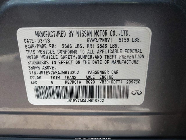 Auction sale of the 2018 Infiniti Q50 3.0t Luxe, vin: JN1EV7AR4JM610302, lot number: 44712232