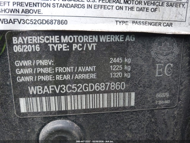 44712237 :رقم المزاد ، WBAFV3C52GD687860 vin ، 2016 Bmw 535d Xdrive مزاد بيع