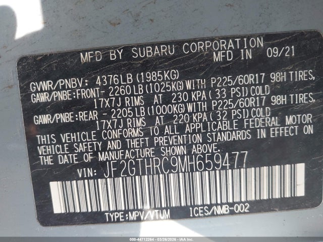Продажа на аукционе авто 2021 Subaru Crosstrek Sport, vin: JF2GTHRC9MH659477, номер лота: 44712264