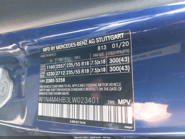 Aukcja sprzedaży 2020 Mercedes-benz Glb 250 4matic, vin: W1N4M4HB3LW023401, numer aukcji: 44712281