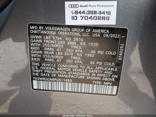 2023 Volkswagen Atlas 3.6l V6 Se W/technology მანქანა იყიდება აუქციონზე, vin: 1V2WR2CA6PC511655, აუქციონის ნომერი: 44712290