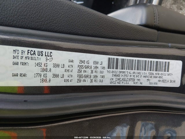 44712296 :رقم المزاد ، 1C4RDJAG6JC187550 vin ، 2018 Dodge Durango Sxt Awd مزاد بيع