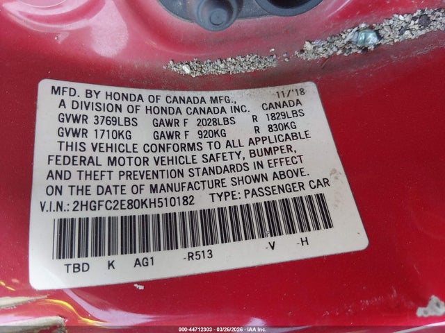 Honda Civic Sport 2019 2HGFC2E80KH510182 Image 9