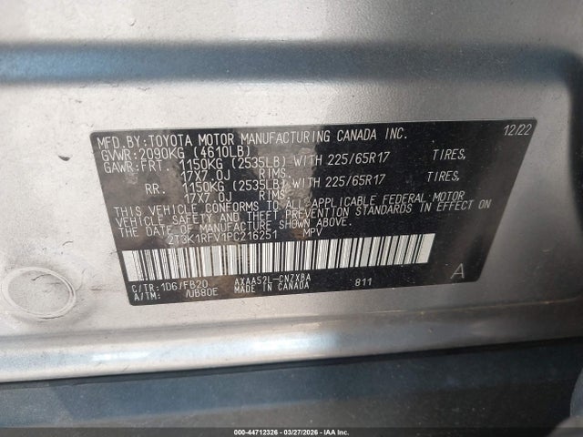 44712326 :رقم المزاد ، 2T3K1RFV1PC216251 vin ، 2023 Toyota Rav4 Le مزاد بيع