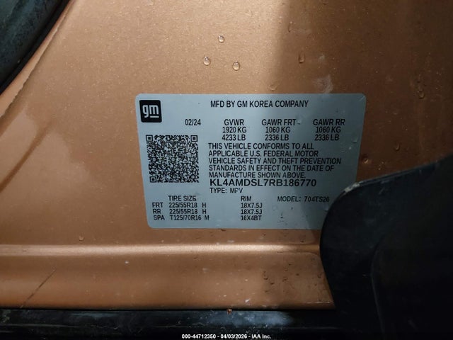 Aukcja sprzedaży 2024 Buick Encore Gx Sport Touring Fwd, vin: KL4AMDSL7RB186770, numer aukcji: 44712350