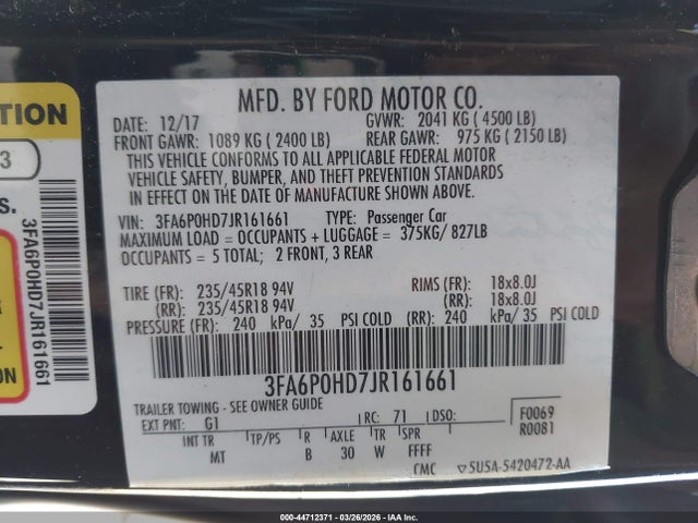 2018 FORD FUSION 3FA6P0HD7JR161661 Photo 8