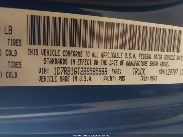 Aukcja sprzedaży 2011 Ram Ram 1500 Slt, vin: 1D7RB1GT2BS585989, numer aukcji: 44712385
