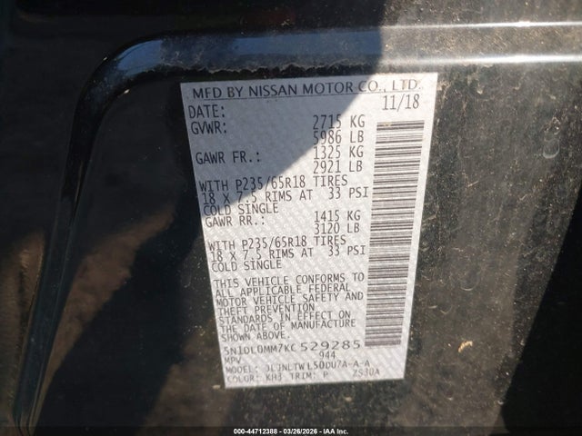 5N1DL0MM7KC529285 Infiniti QX60 LUXE