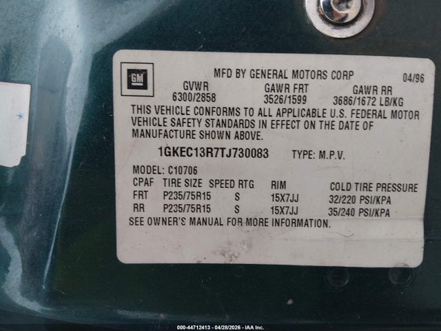 Aukcja sprzedaży 1996 Gmc Yukon, vin: 1GKEC13R7TJ730083, numer aukcji: 44712413