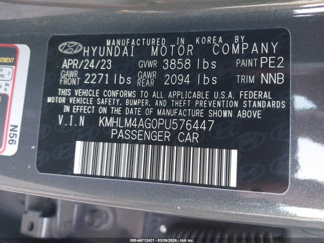 KMHLM4AG0PU576447 Hyundai ELANTRA SEL