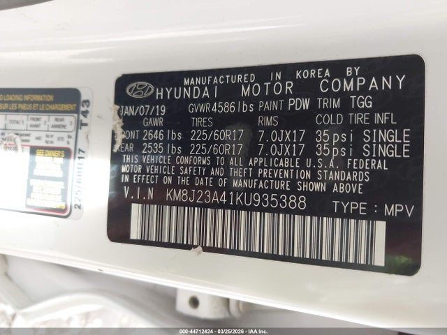 2019 HYUNDAI TUCSON KM8J23A41KU935388 Photo 8
