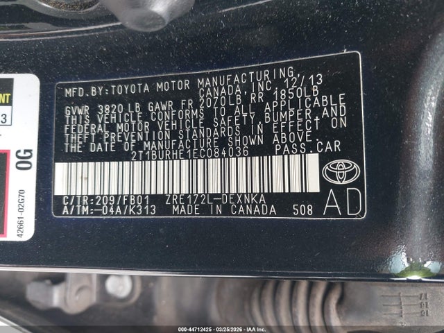 Toyota Corolla Le Plus 2014 2T1BURHE1EC084036 Image 9