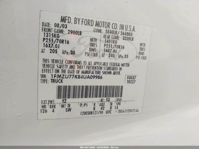 Продаж на аукціоні авто 2004 Ford Explorer Sport Trac Adrenalin/xls/xlt, vin: 1FMZU77K84UA09986, номер лоту: 44712426
