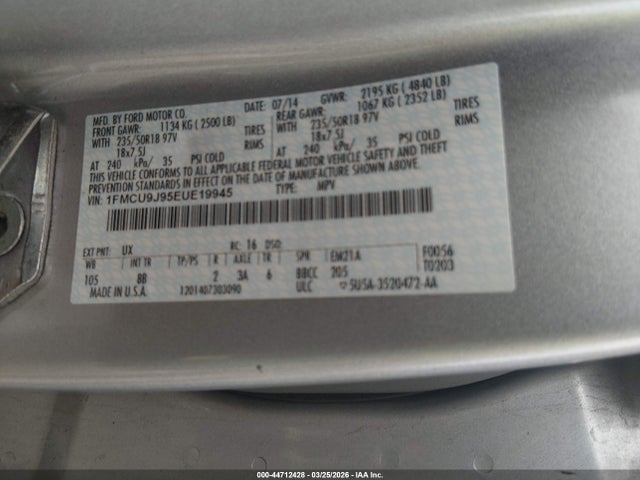 Ford Escape Titanium 2014 1FMCU9J95EUE19945 Image 9