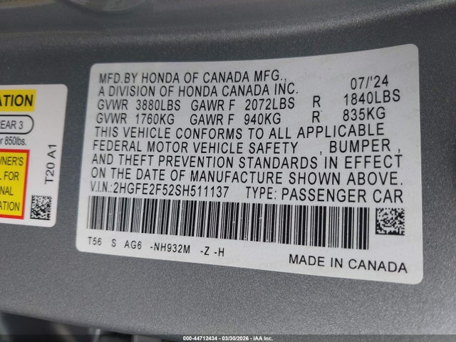 2025 HONDA CIVIC 2HGFE2F52SH511137 Photo 8