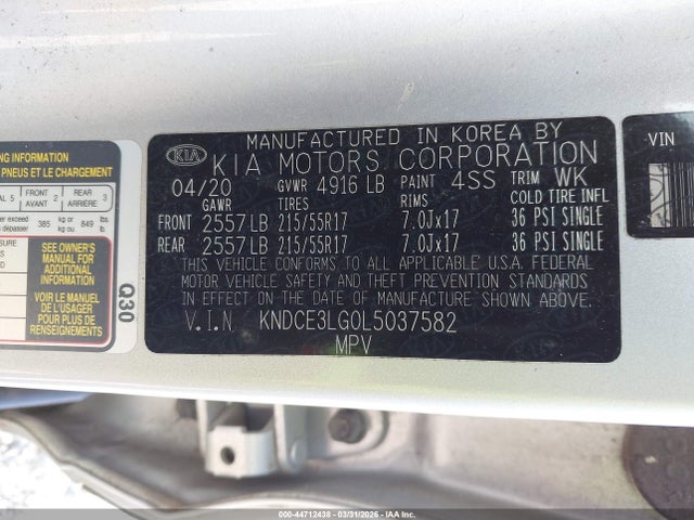 Aukcja sprzedaży 2020 Kia Niro Ev Ex Premium, vin: KNDCE3LG0L5037582, numer aukcji: 44712438
