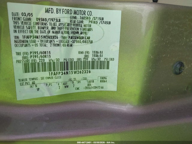 2005 FORD FOCUS 1FAFP34N15W262326 Photo 8