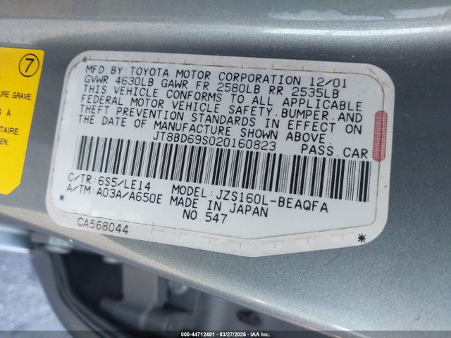 Aukcja sprzedaży 2002 Lexus Gs 300, vin: JT8BD69S020160823, numer aukcji: 44712491