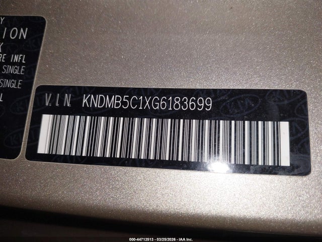 44712513 :رقم المزاد ، KNDMB5C1XG6183699 vin ، 2016 Kia Sedona Lx مزاد بيع