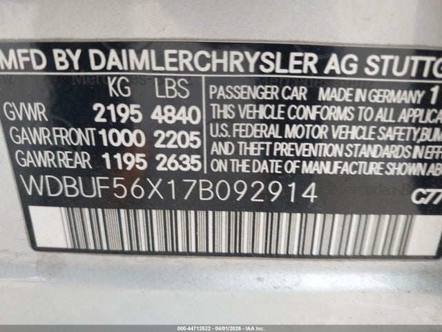 Aukcja sprzedaży 2007 Mercedes-benz E 350, vin: WDBUF56X17B092914, numer aukcji: 44712522