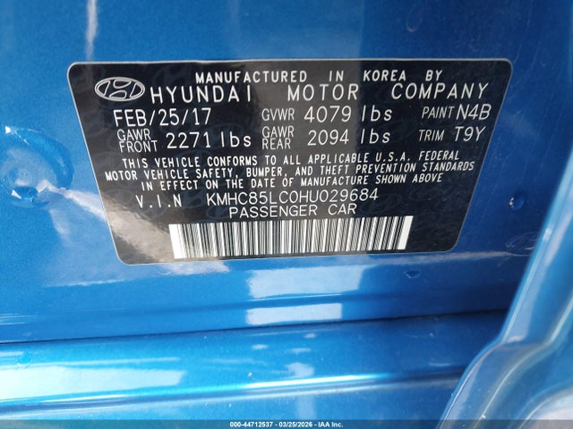 Aukcja sprzedaży 2017 Hyundai Ioniq Hybrid Limited, vin: KMHC85LC0HU029684, numer aukcji: 44712537