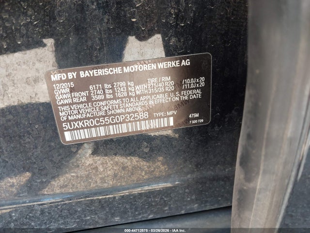 Продаж на аукціоні авто 2016 Bmw X5 Xdrive35i, vin: 5UXKR0C55G0P32588, номер лоту: 44712575