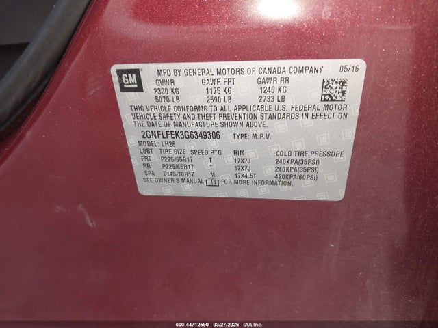 Chevrolet EQUINOX LT 2016 2GNFLFEK3G6349306 Image 9