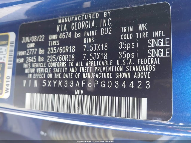 2023 Kia Sportage Ex მანქანა იყიდება აუქციონზე, vin: 5XYK33AF8PG034423, აუქციონის ნომერი: 44712601