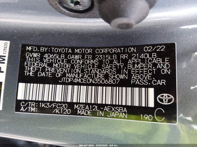 JTDP4MCE0N3506807 Toyota COROLLA SE
